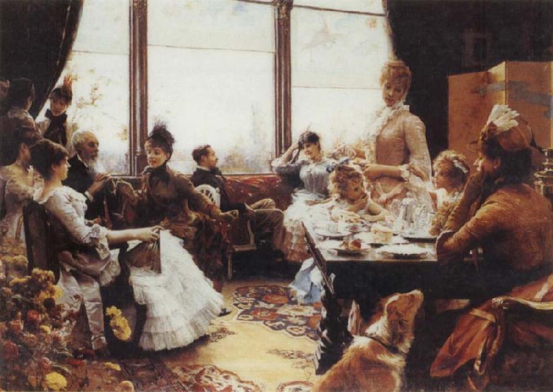 Julius L.Stewart Five O-Clock Tea oil painting picture